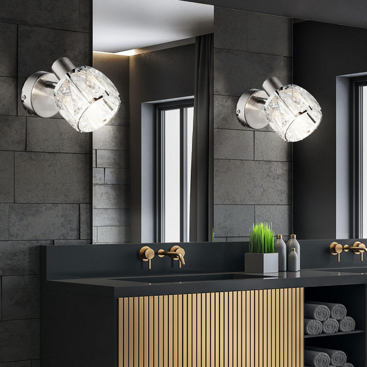 WANDLEUCHTE KRIS Silber Kristalloptik - Silberfarben, Glas (9.2/12.5/16cm) - Globo Lighting