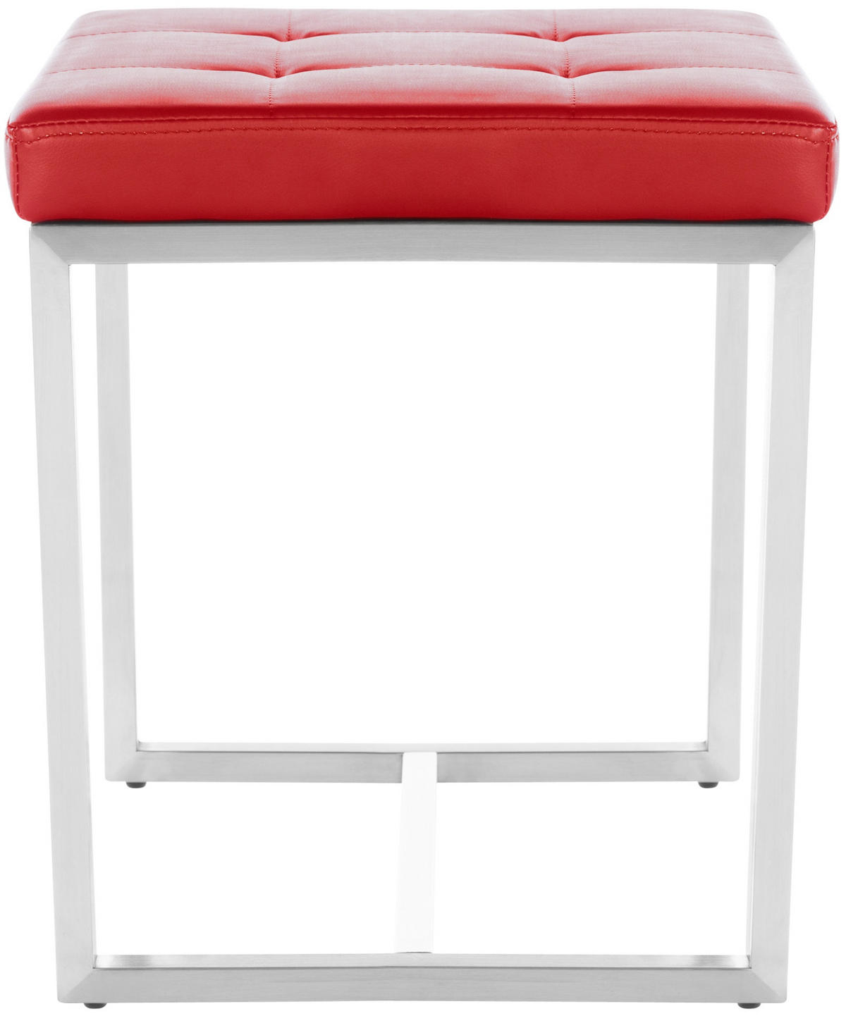 HOCKER Lederlook rot - Edelstahlfarben/Rot, Textil/Metall (40/48/40cm) - CLP