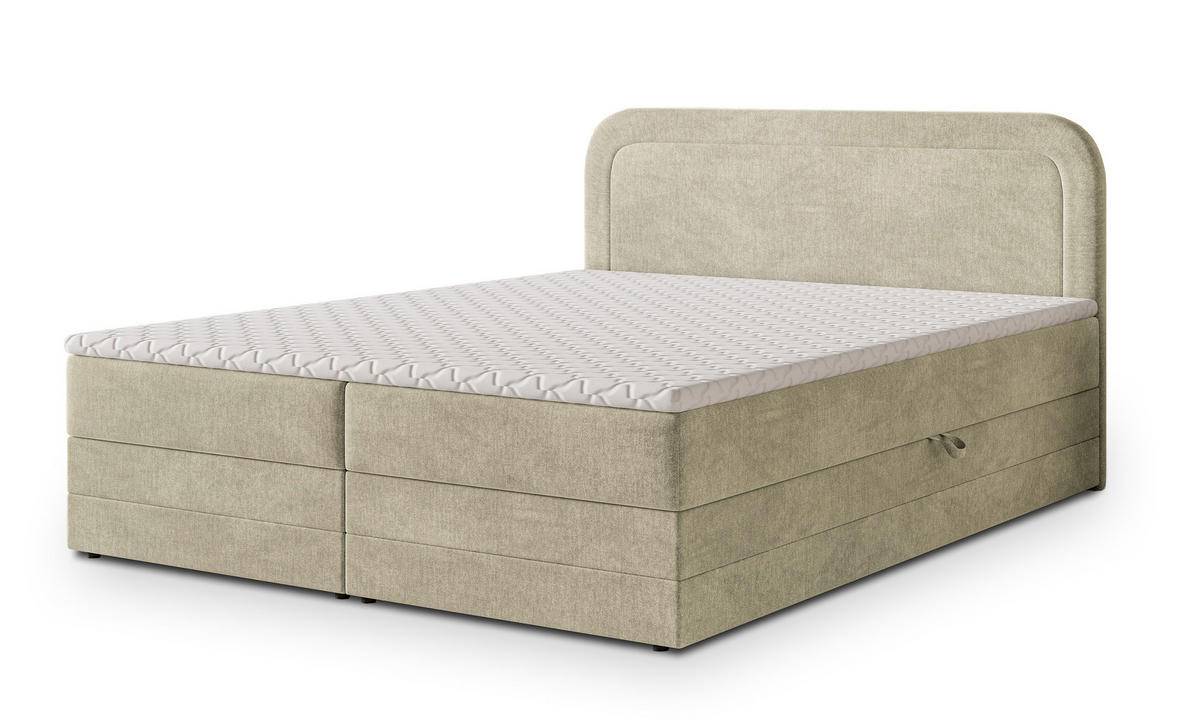 BOXBETT ARMEL 140x200 cm mit Matratze und Topper - Creme - Creme, Holz (140/200cm) - MASSENO