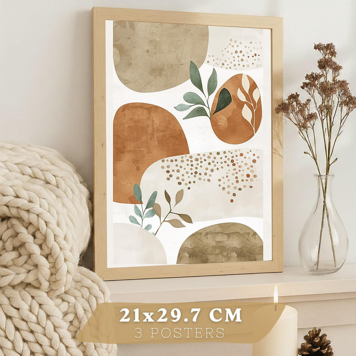 PLAKAT Sada 3 Abstraktní kameny A3 bez rámu - čirá, papír (29.7/1/42cm) - Nacnic