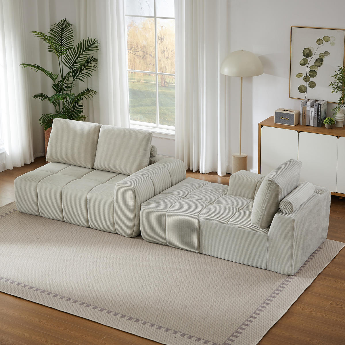 ECKSOFA Cord Beige - Beige, Textil (255/162cm) - WISHDOR