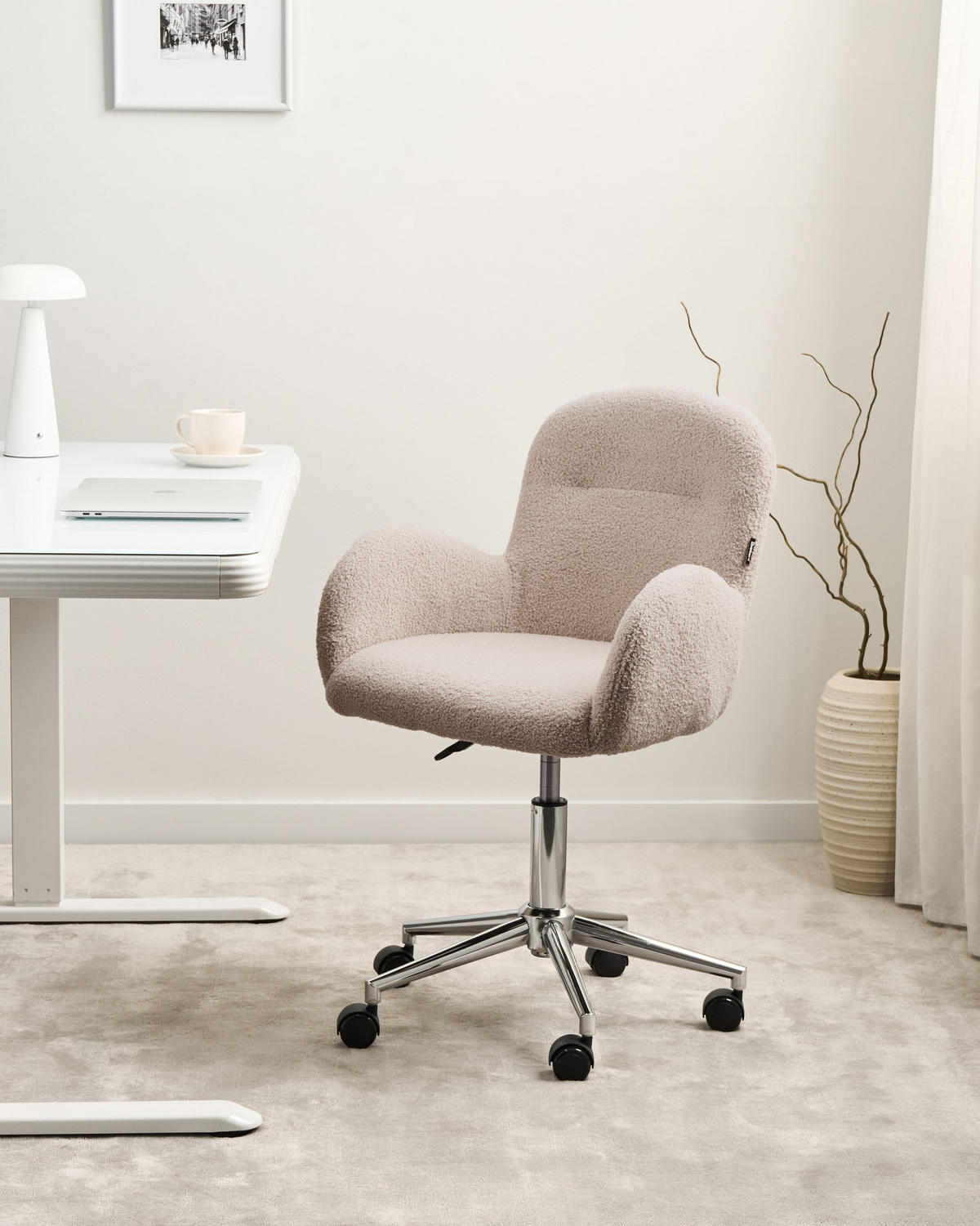 SCHREIBTISCHSTUHL Beige Priddy - Beige/Silberfarben, Textil (60/79/60cm) - Beliani