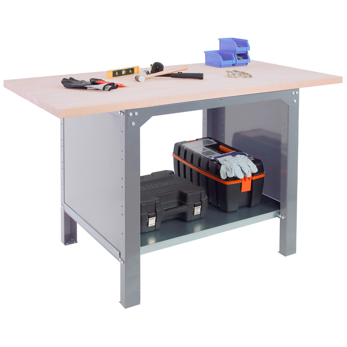 WERKBANK Buffalo Wood HxBxT 86,5 x 180 x 75 cm Traglast 1000 kg Grau - Grau, Metall (180/86.5/75cm) - PROREGAL
