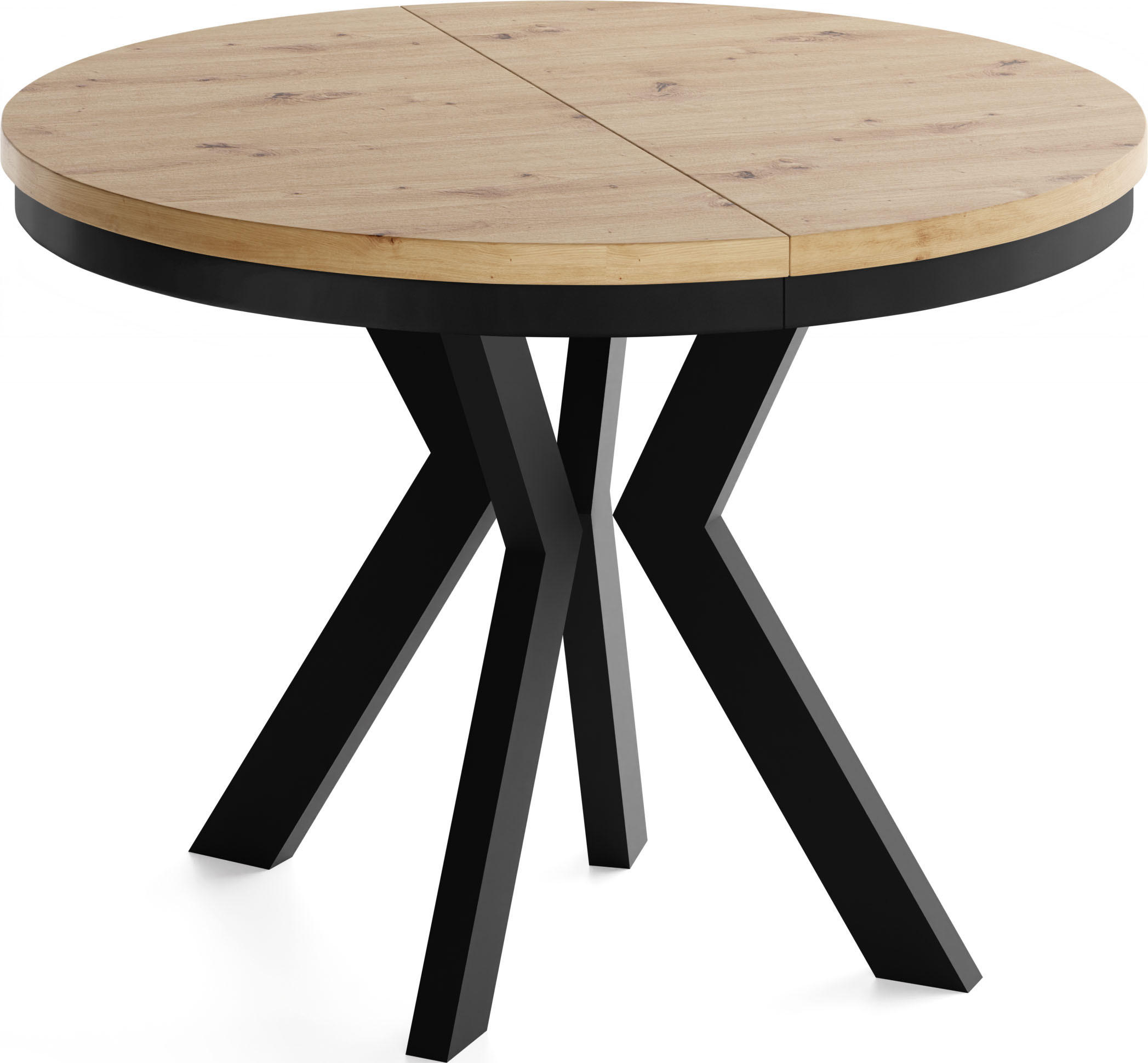 ESSTISCH Savio Neo rund ausziehbar verlängerbar XXL, Eiche Artisan Hellbraun 100-200/100/77 cm - Schwarz/Eiche Artisan, Holz/Holzwerkstoff (100/100/77cm) - WFL GROUP