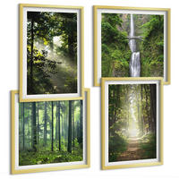 BILDER SET 4er Set - 50x50 cm & 40x60 cm Goldrahmen - Grüne Wälder, Lichtstrahlen - Goldfarben, Kunststoff (50/50cm) - TULUP