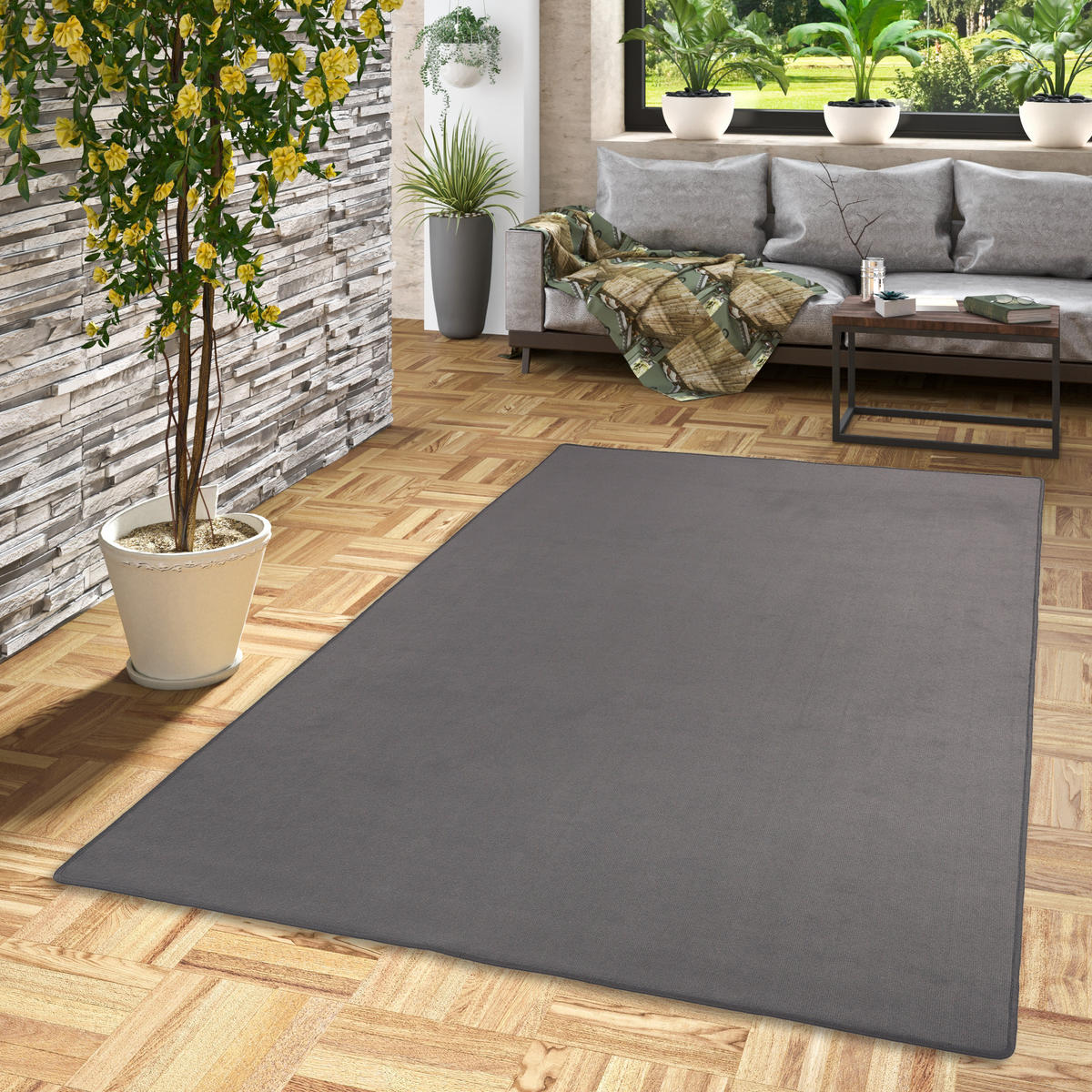BASIC VELOURS TEPPICH CARLA - Anthrazit, Textil (100/100cm) - Snapstyle