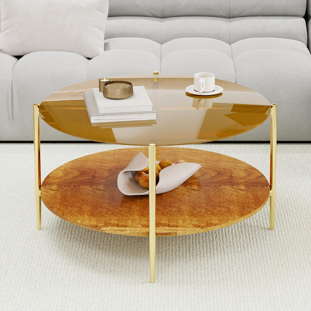 COUCHTISCH Gold/Natur, 82/82/45 cm - Goldfarben, Glas (82/82/45cm) - PANGIVO