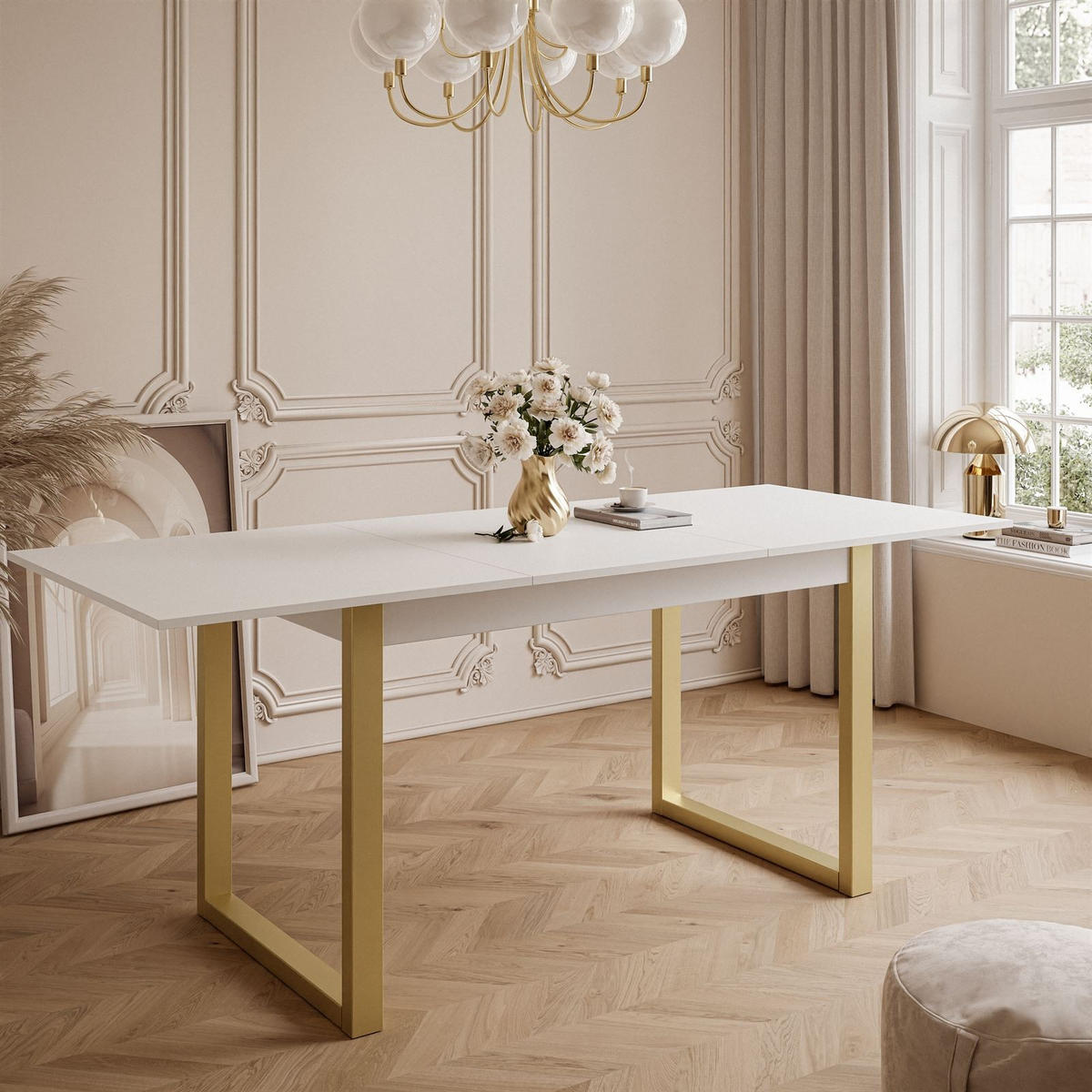 ESSTISCH ARTON GOLD II 140-195 cm für 6-8 Personen - Goldfarben/Weiß, Holzwerkstoff/Metall (140/80/77cm) - Lookway
