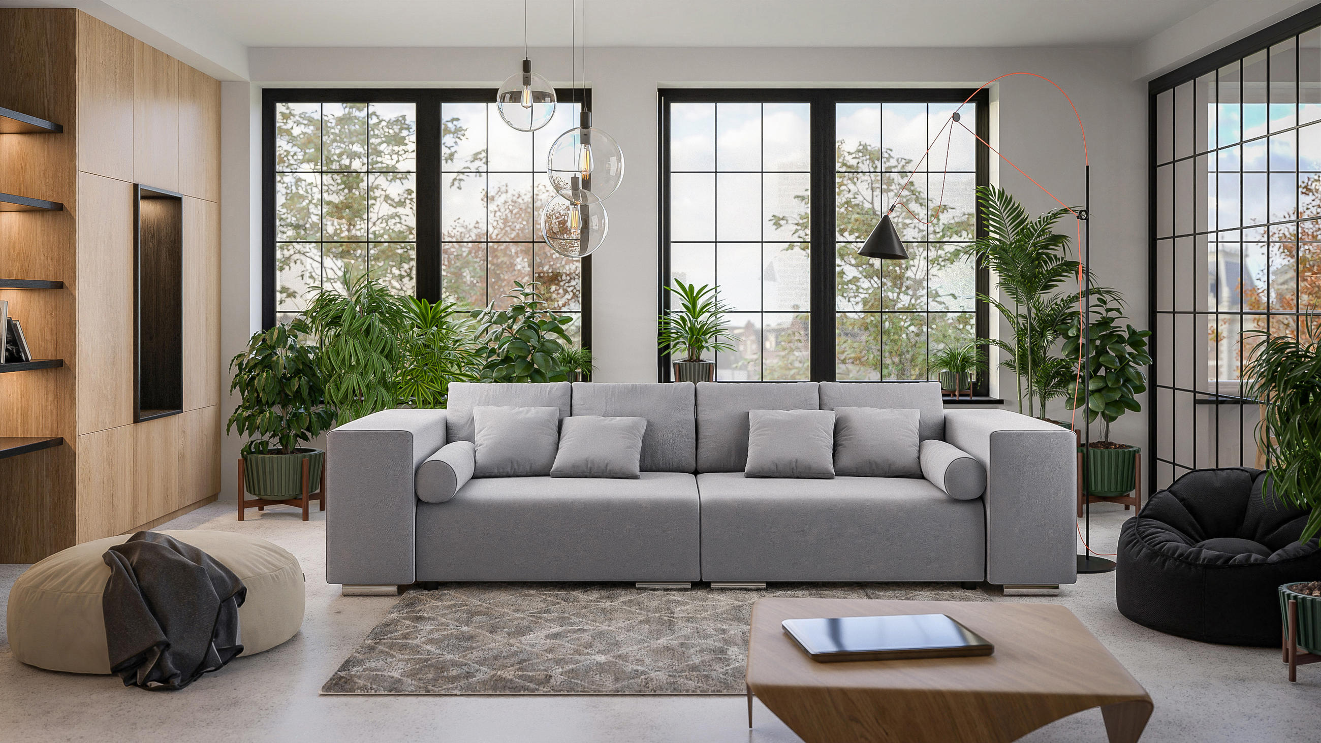 BIGSOFA Kami Microfaser Grau - Schwarz/Grau, Kunststoff/Textil (290/80/110cm) - S-Style Möbel