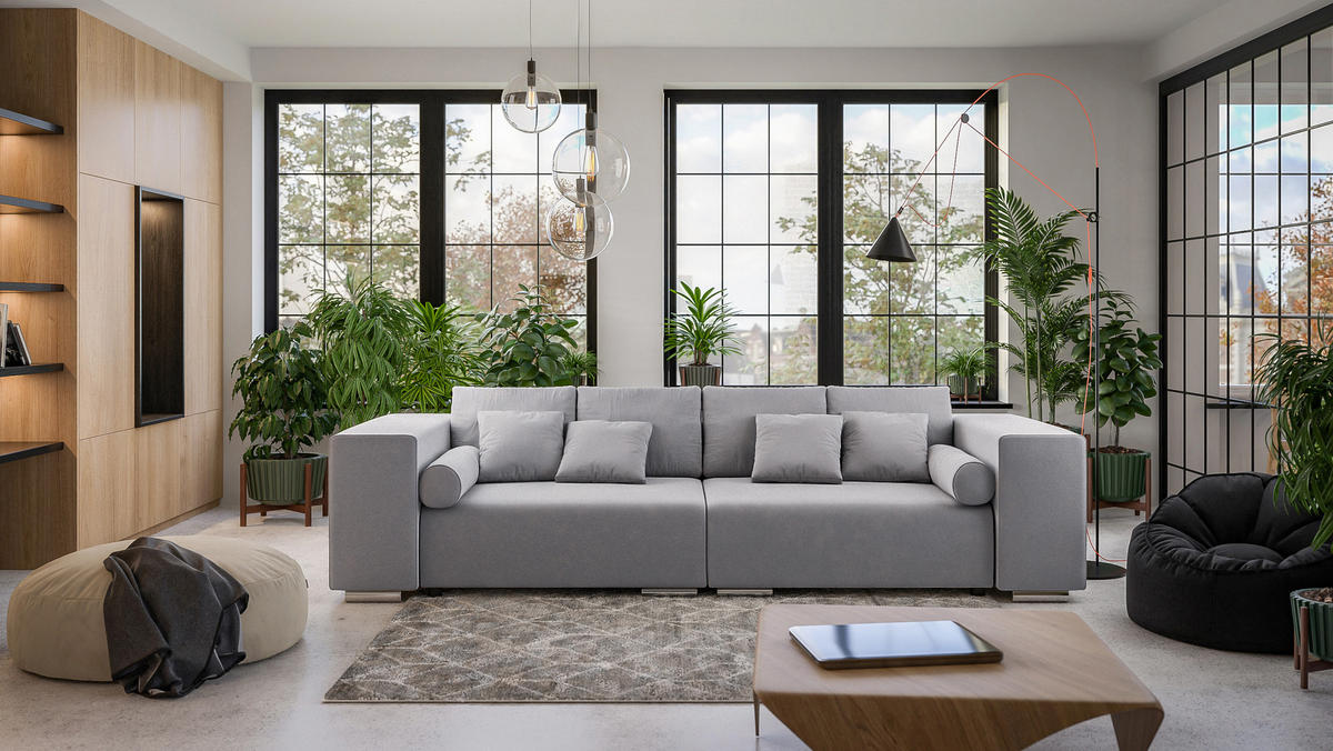 BIGSOFA Kami Microfaser Grau - Schwarz/Grau, Kunststoff/Textil (290/80/110cm) - S-Style Möbel
