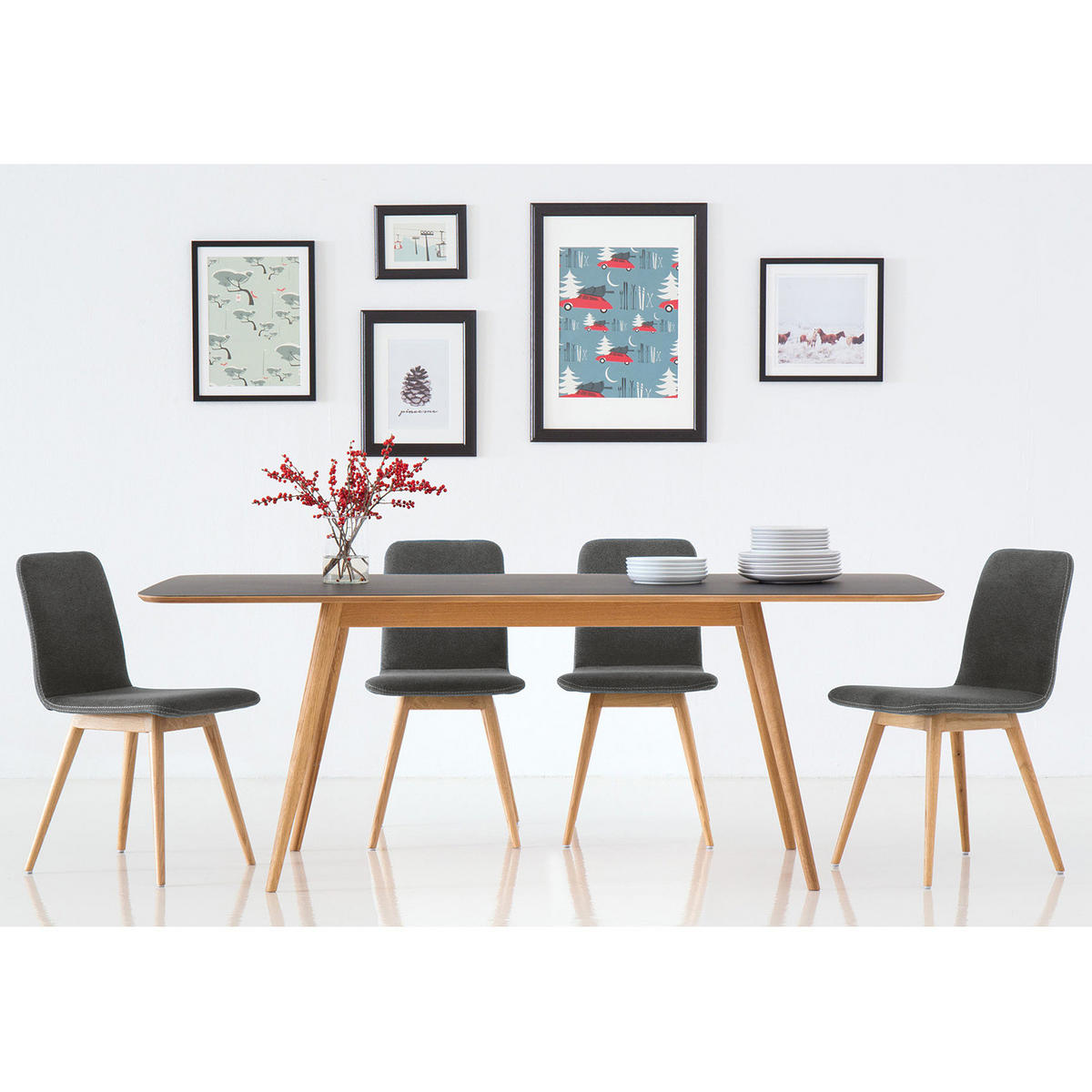 POLSTERSTUHL - Eiche massiv / Stoff, 2er-Set - Anthrazit, Textil (45/85/60cm) - home24