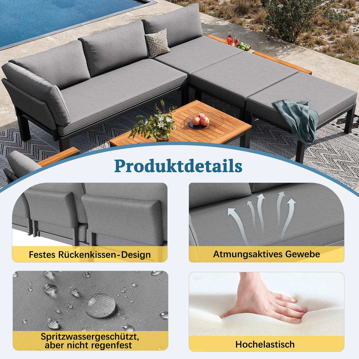 LOUNGEGARNITUR Modular 6-tlg. Grau - Grau, Metall - ComfortXL