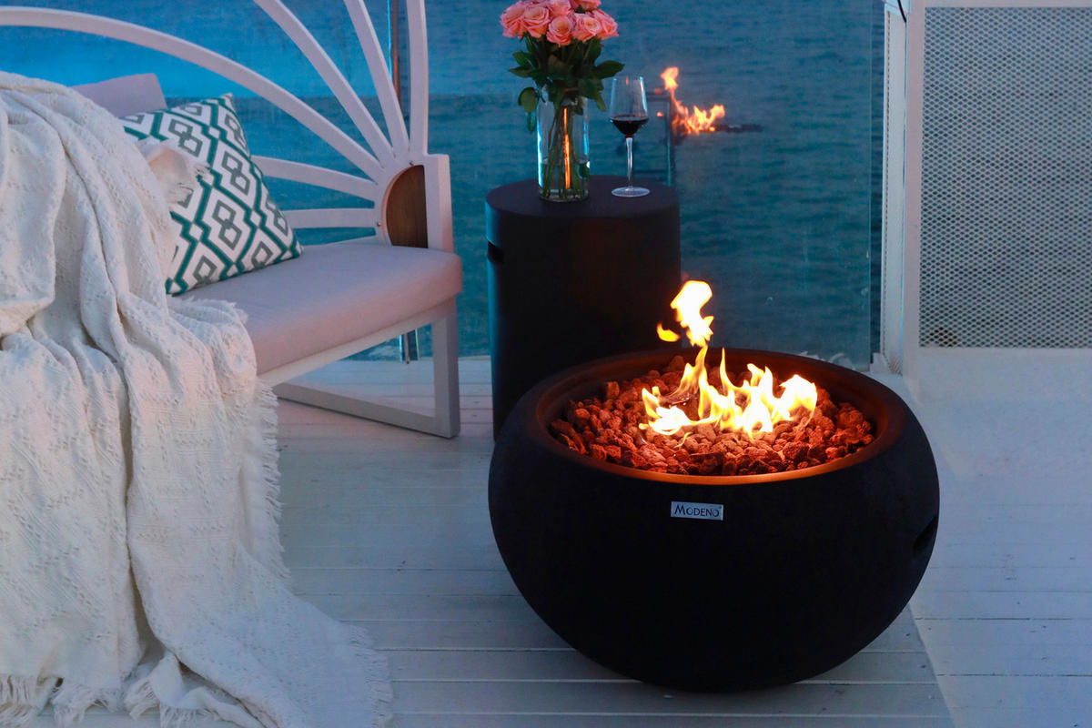 FEUERTISCH York Gasfeuerstelle aus GFRC-Beton 68/68/36 cm - Schwarz, Stein (68/36/68cm) - Elementi