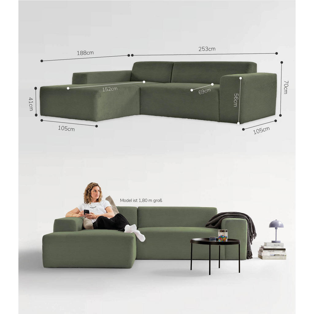 Thumbnail - Mokebo Ecksofa, Mintgrün, Textil, L-Form, 253x188 cm, Wohnzimmer, Sofas & Couches, Wohnlandschaften, Ecksofas