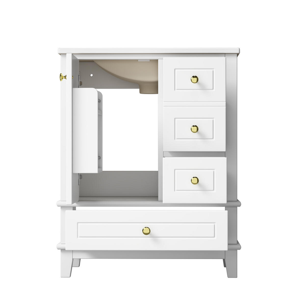 WASCHTISCHUNTERSCHRANK aus MDF und Keramik 61x47x86 cm Weiß mit 3 Schubladen, Soft-Close und Stauraum - Weiß, Keramik (61/86/47cm) - Modfu