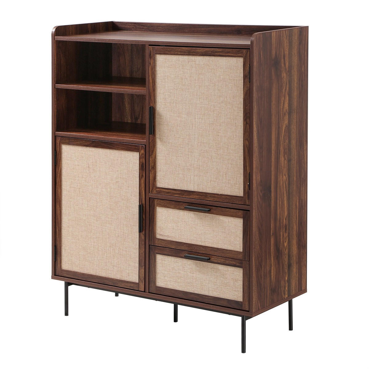 HIGHBOARD 2 Türen 2 Schubladen aus Textil und Walnuss-Dekor 80/120/40 cm - Nussbaumfarben, Holzwerkstoff (39.5/120/47cm) - Calicosy