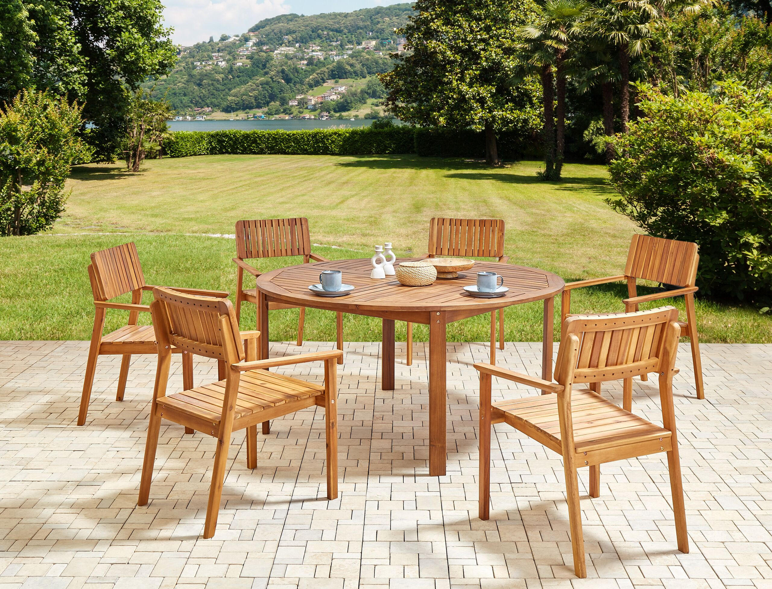 GARTENMÖBEL-SET 6-Sitzer Heller Holzfarbton Agello - Hellbraun, Holz - Beliani