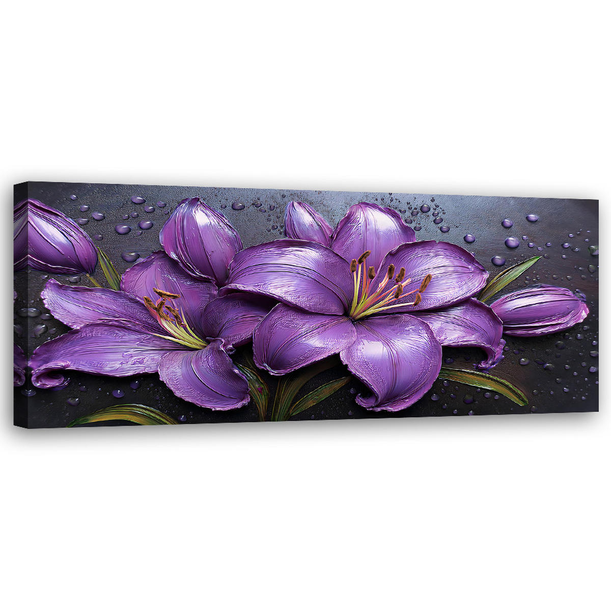 WANDBILD lila lilien blumen tautropfen - Lila, Textil (90/30cm) - Feeby