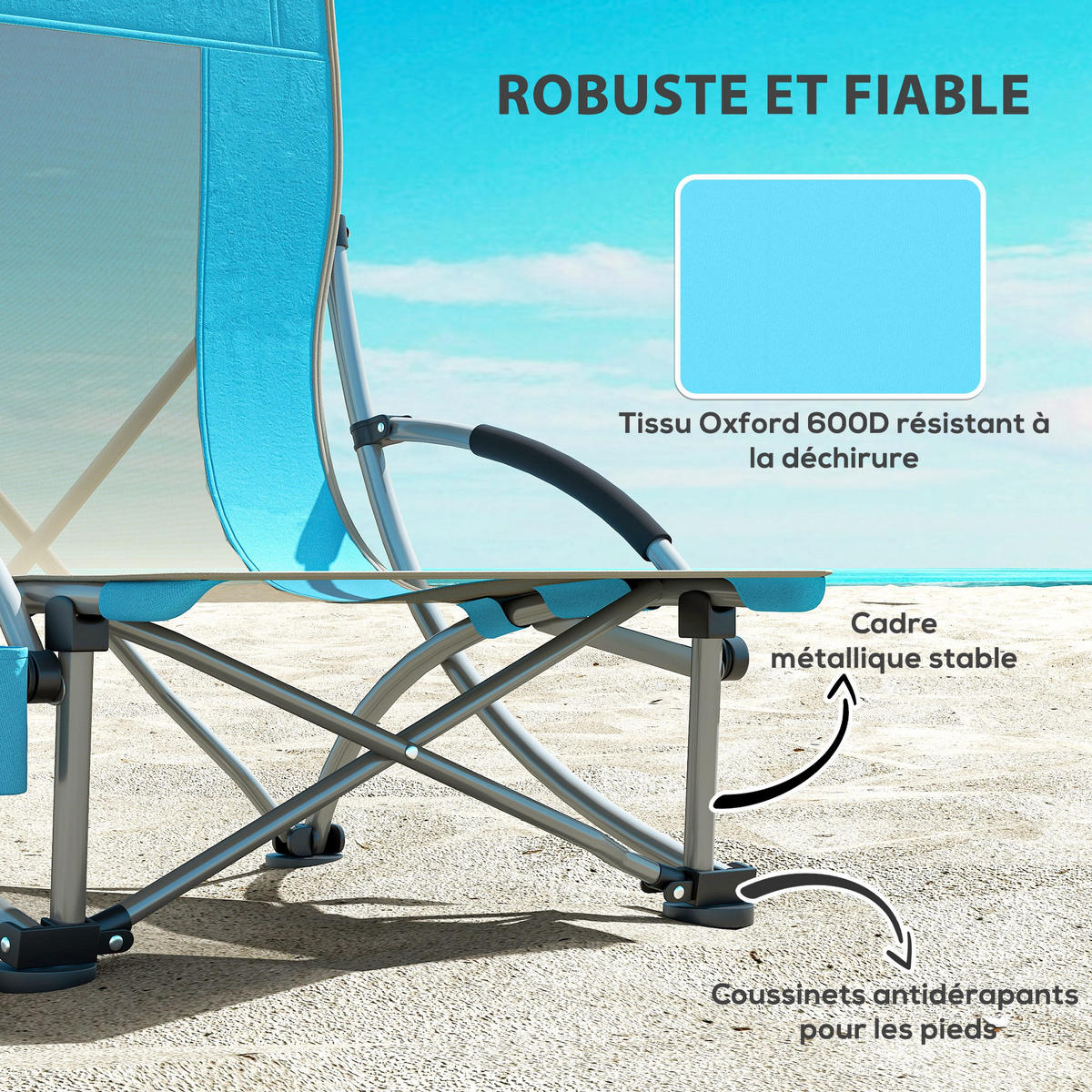 GARTENKLAPPSESSEL DE-15662 70/58/79 cm, mit Getränkehalter Blau - Blau, Metall (58/79/70cm) - ComfortXL