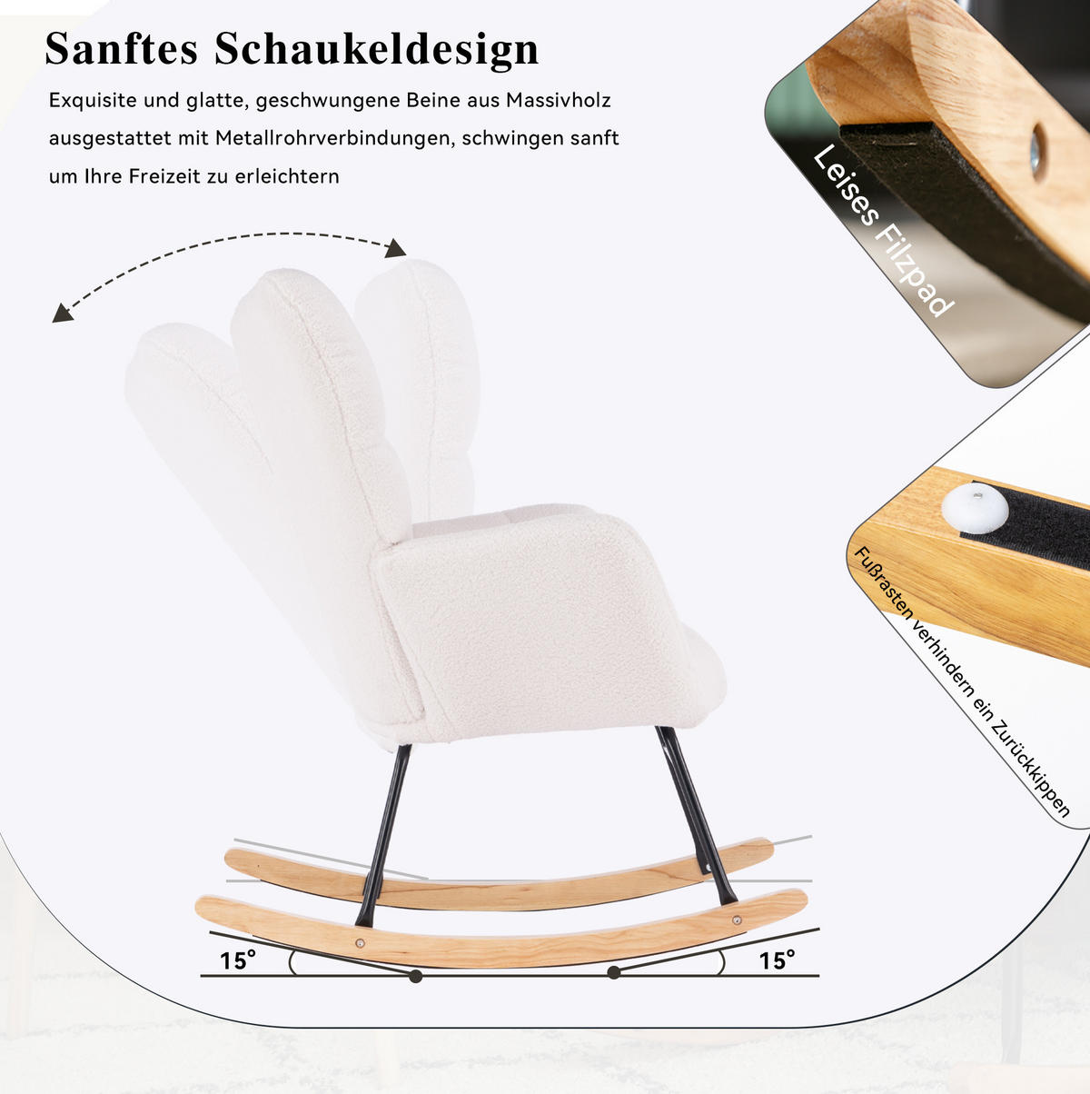 SCHAUKELSTUHL 80/70/95 cm weiß aus Lammfell-Optik mit hoher Rückenlehne - Weiß, Textil (70/95/80cm) - OKWISH
