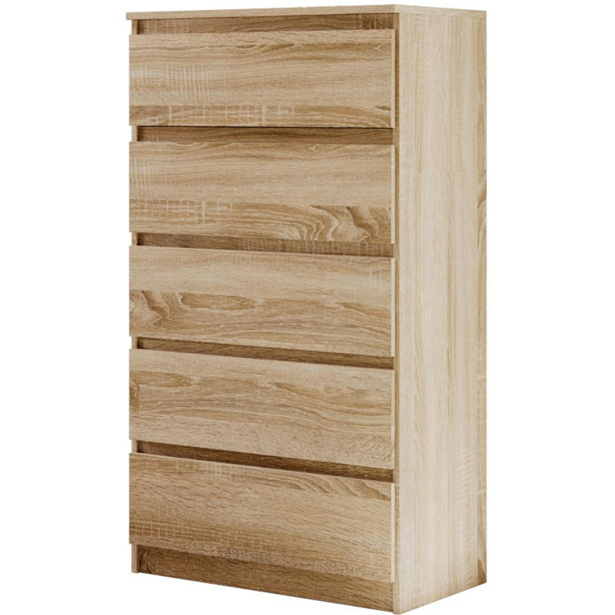 KOMMODE Lemon 70 cm mit fünf Schubladen eiche Sonoma - Sonoma Eiche, Holzwerkstoff (70/124.5/39cm) - Beautysofa
