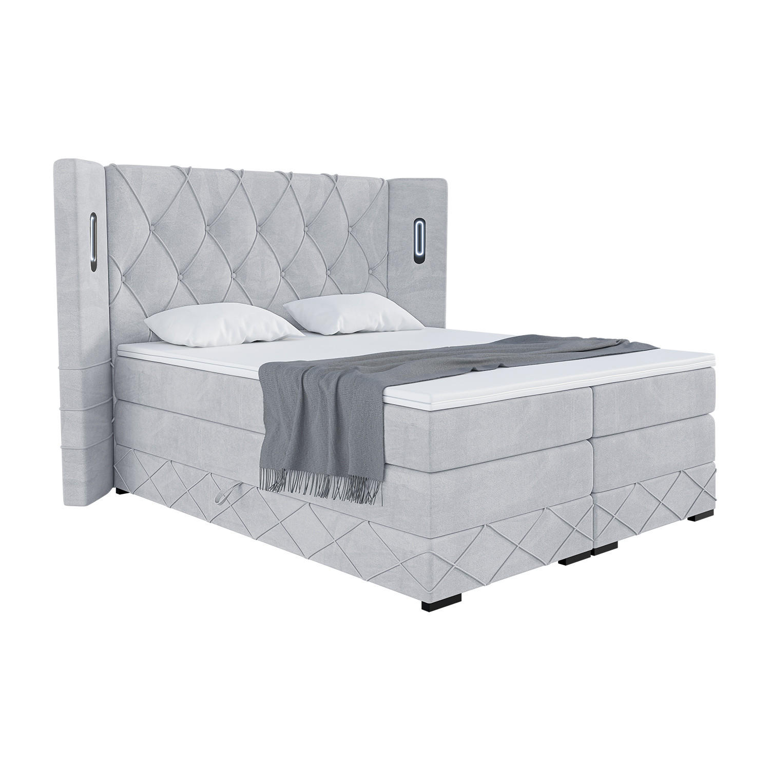 BOXSPRINGBETT Manuel - Hellgrau/Schwarz, Holzwerkstoff/Textil (120/200cm) - Meblini