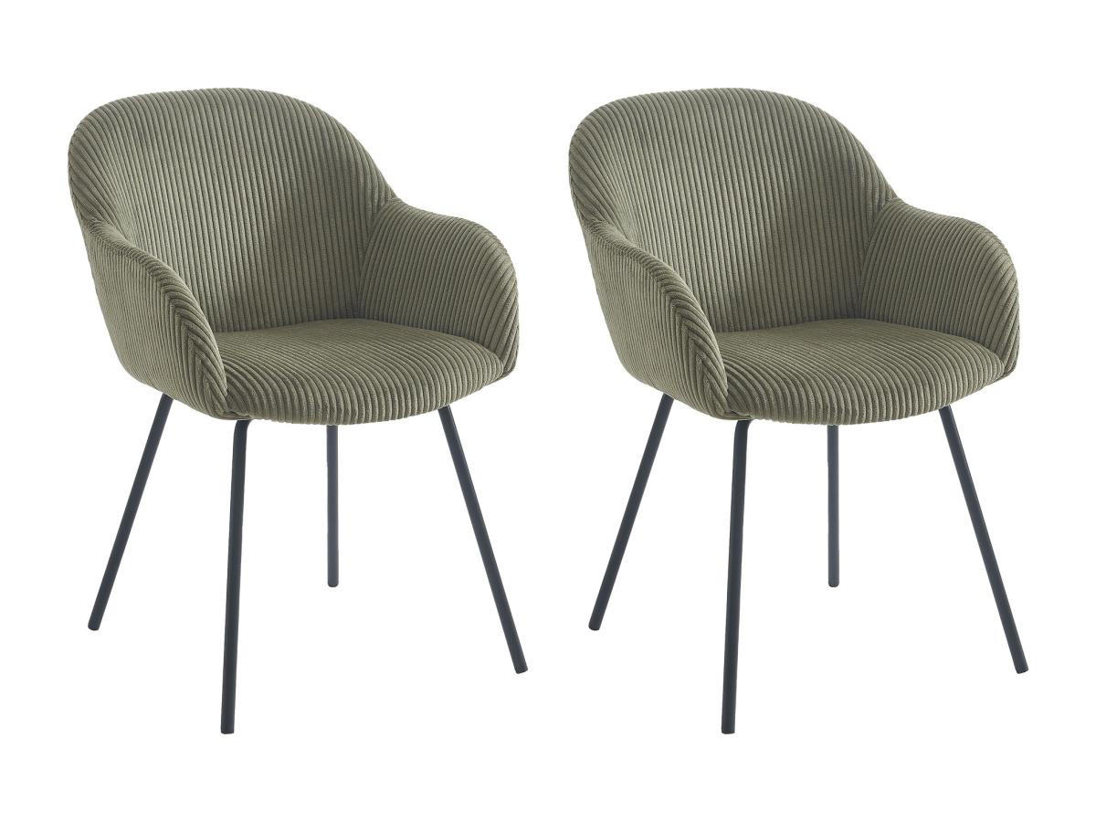 STUHL mit Armlehnen 2er-Set - Cord & schwarzes Metall - Kaki - MARENZIA - Grün, Textil (62/82.5/58cm) - Vente-Unique