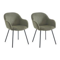 STUHL mit Armlehnen 2er-Set - Cord & schwarzes Metall - Kaki - MARENZIA - Grün, Textil (62/82.5/58cm) - Vente-Unique