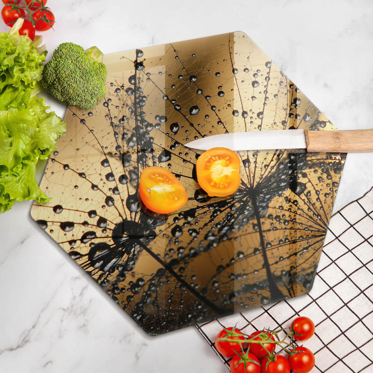 GLASPLATTE 40 cm Rosa und Pusteblumen - Gelb, Glas (40/40cm) - Wallfluent