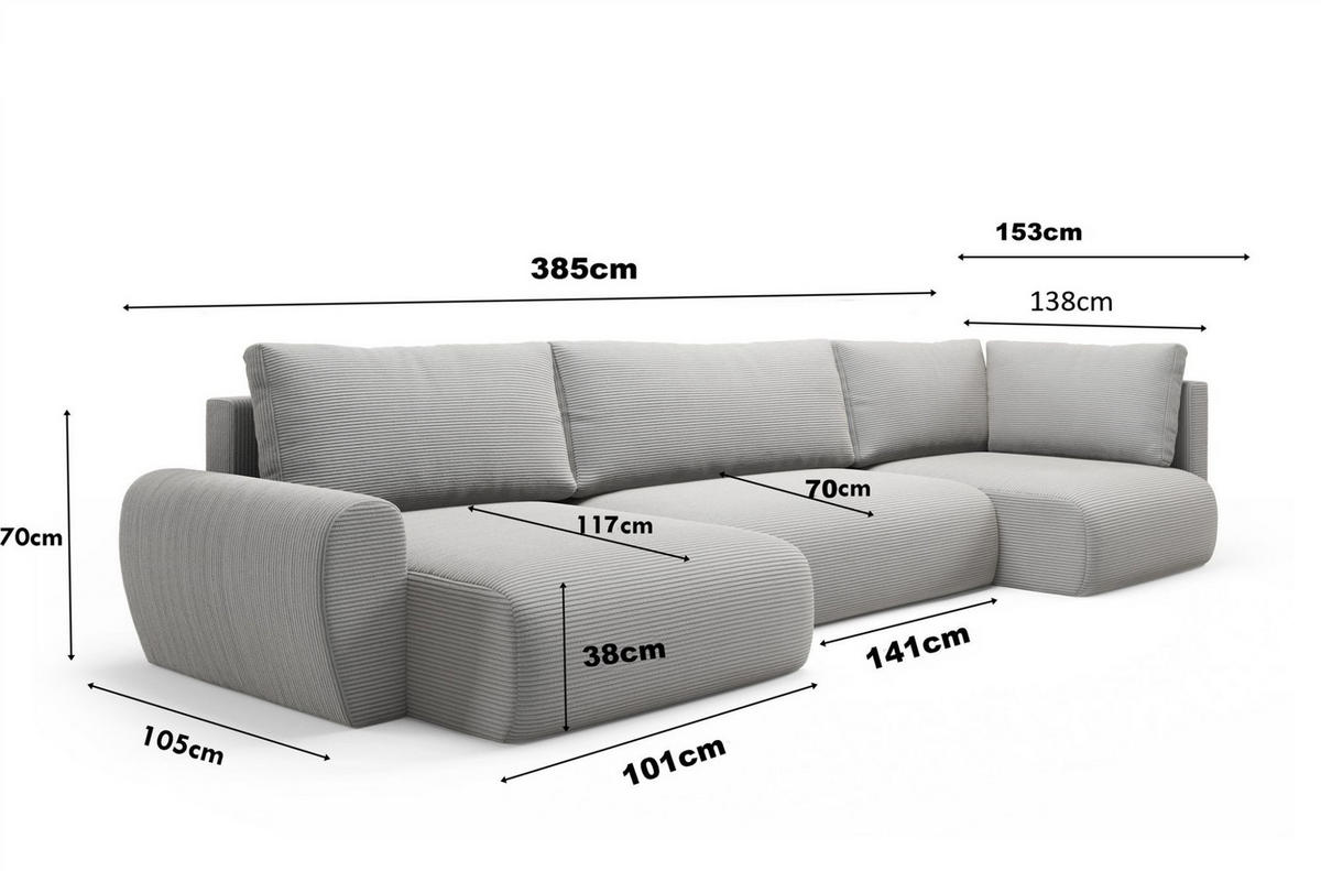 WOHNLANDSCHAFT Galan Mit Schlaffunktion - Weiß, Holzwerkstoff/Textil (153/70/385cm) - Fun Möbel