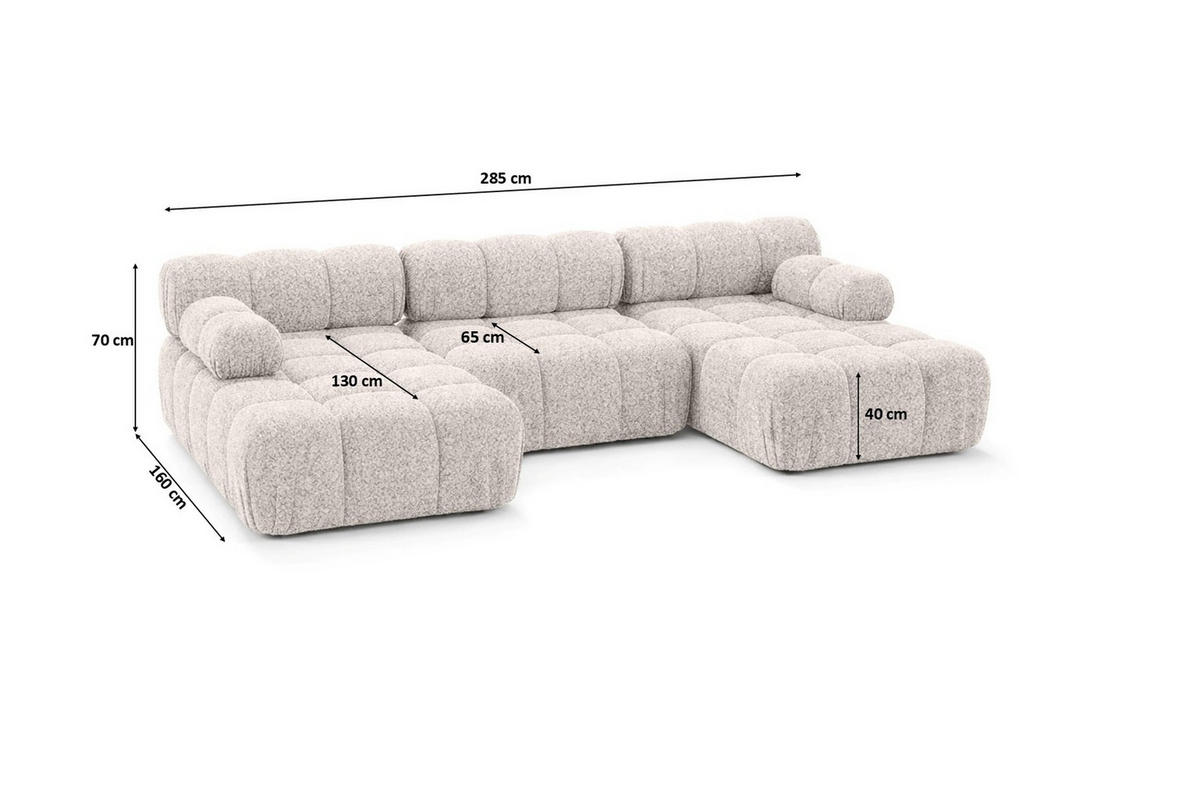 ECKSOFA U-Form, Stoff Bouclé Abriamo, Beige, Selia U - Beige, Holz (285/70/160cm) - Kaiser Möbel