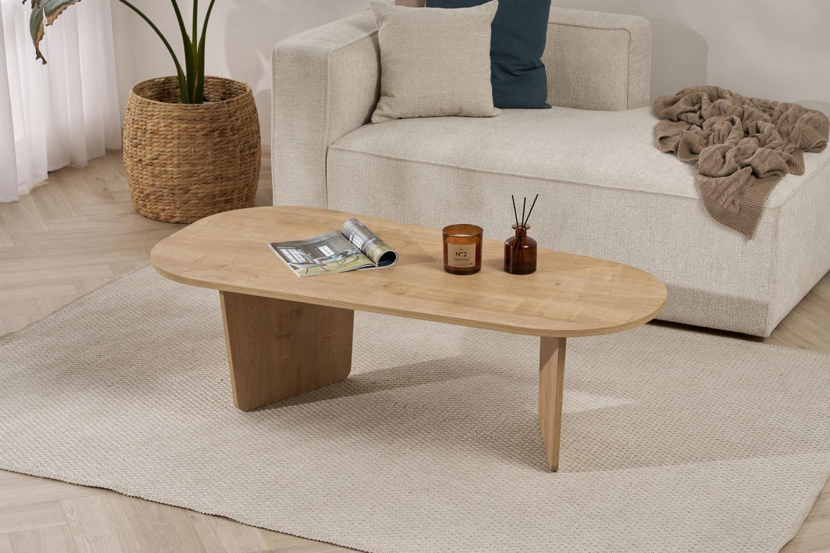 COUCHTISCH ovalis hellbraun - Braun, Holz (130/65/40cm) - Habitat Garten