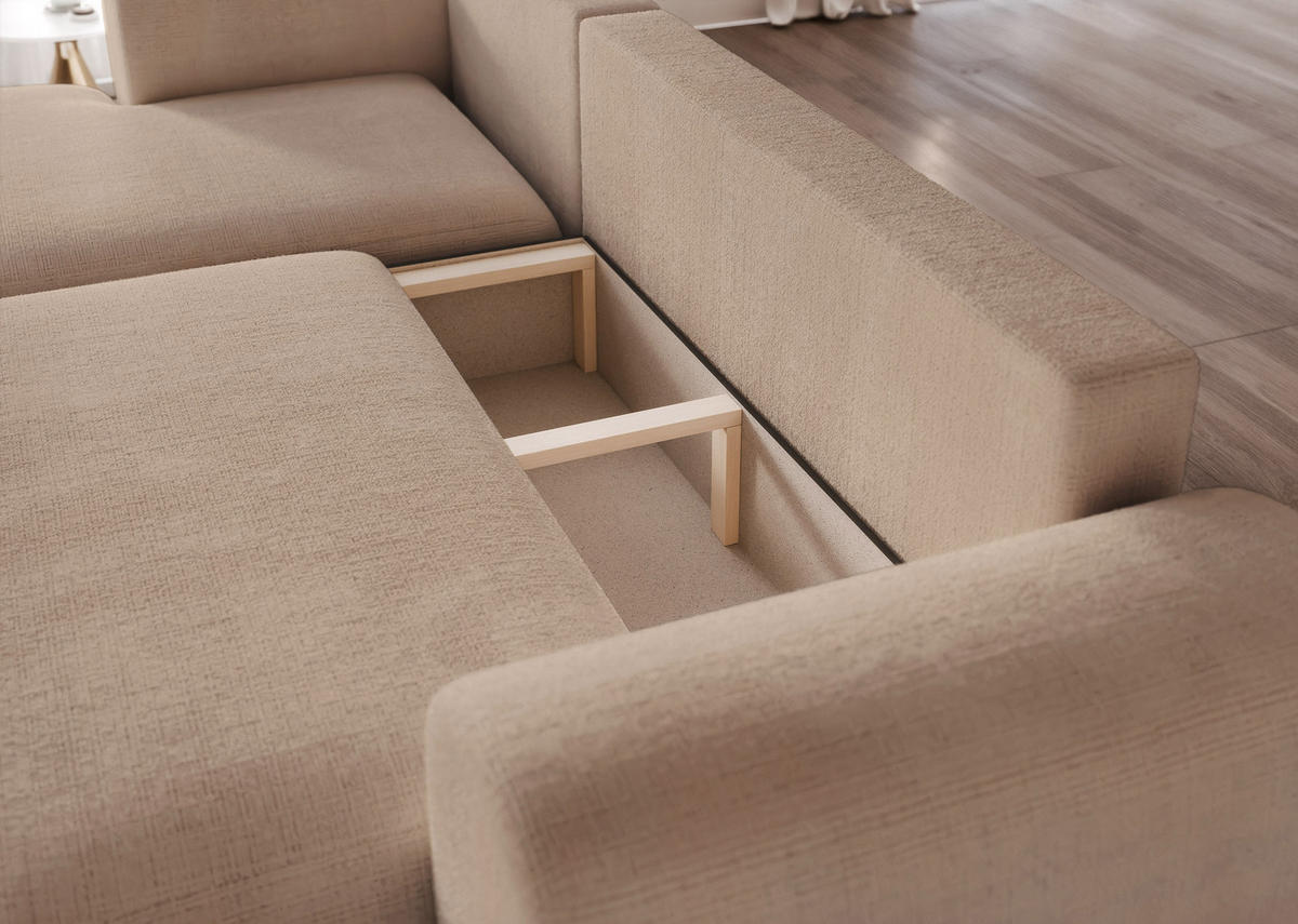 ECKSOFA BLOOM mit Schlaffunktion und Bettkasten Beige - Beige, Holzwerkstoff/Kunststoff (263/150cm) - Idohome