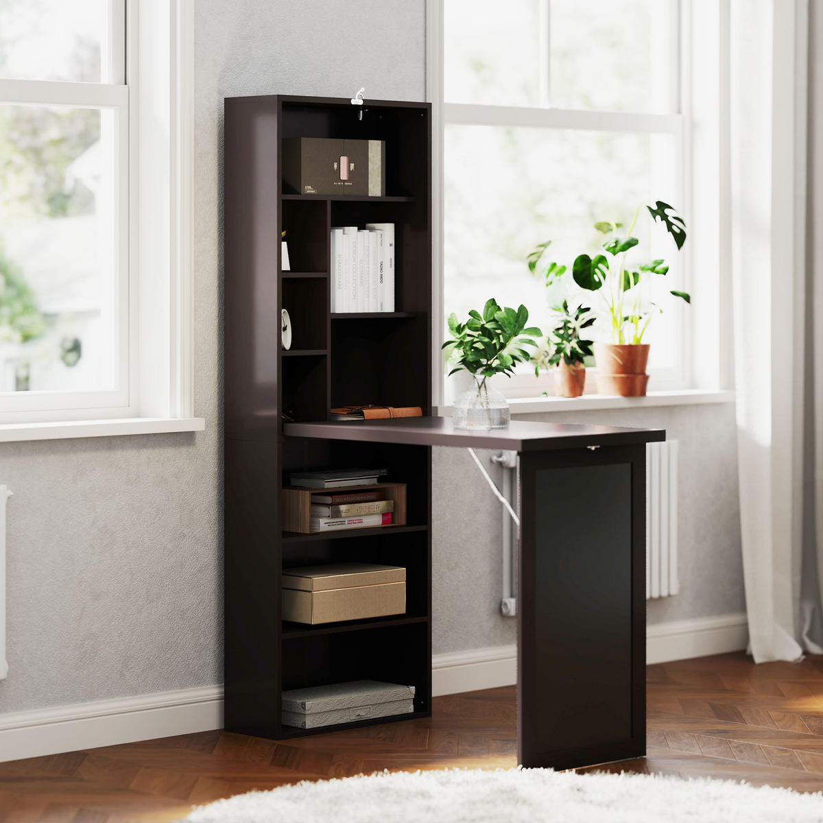 SCHREIBTISCH Kieferfarben wandmontiert klappbar mit Regal und Kreidetafel 98/51/153 cm - Braun, Holzwerkstoff (51/98/153cm) - PANGIVO