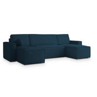 WOHNLANDSCHAFT PESANO M Blau Velours-Stoff mit Schlaffunktion - Blau, Holz (306/85/140cm) - MASSENO