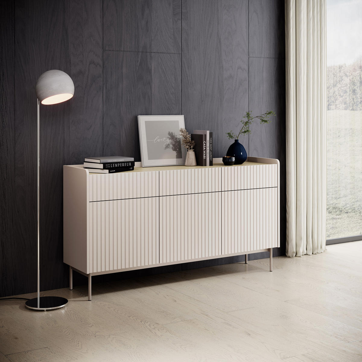 SIDEBOARD Nolle in Beige & Scandi Eiche 153/82/38 cm - Sandfarben/Beige, Holzwerkstoff/Metall (153/82.2/38cm) - WFL GROUP