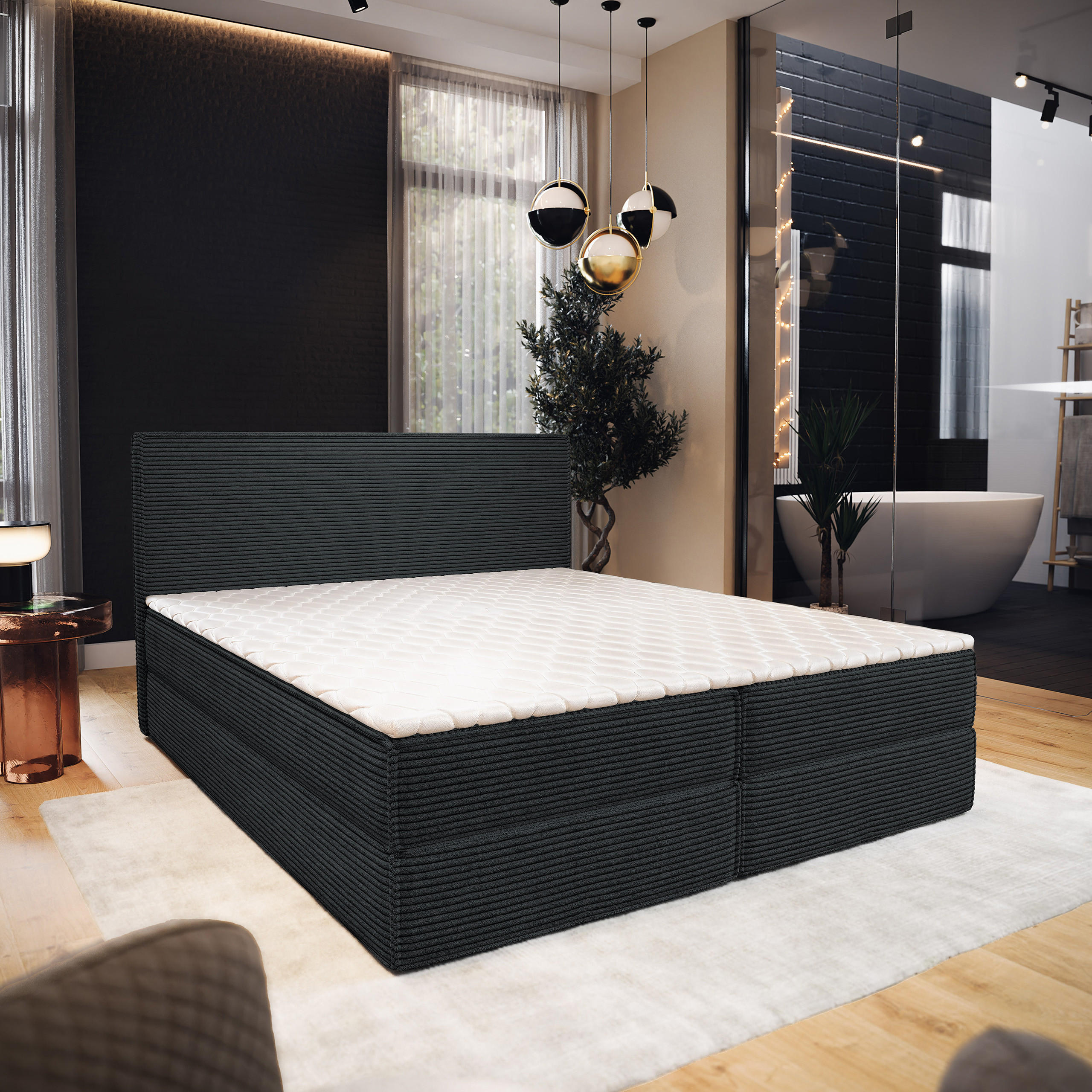BOXBETT PELLIO 160x200 cm mit Matratze und Topper - Schwarz - Schwarz, Holz (160/200cm) - MASSENO