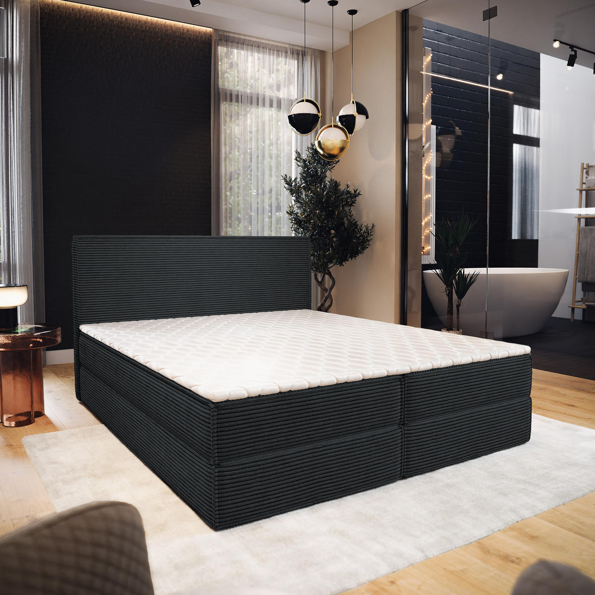 BOXBETT PELLIO 160x200 cm mit Matratze und Topper - Schwarz - Schwarz, Holz (160/200cm) - MASSENO
