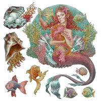 WANDAUFKLEBER 100x99cm - Meerjungfrauen-Zeichentrickwelt - Multicolor, Kunststoff (100/99/0.1cm) - Wallfluent