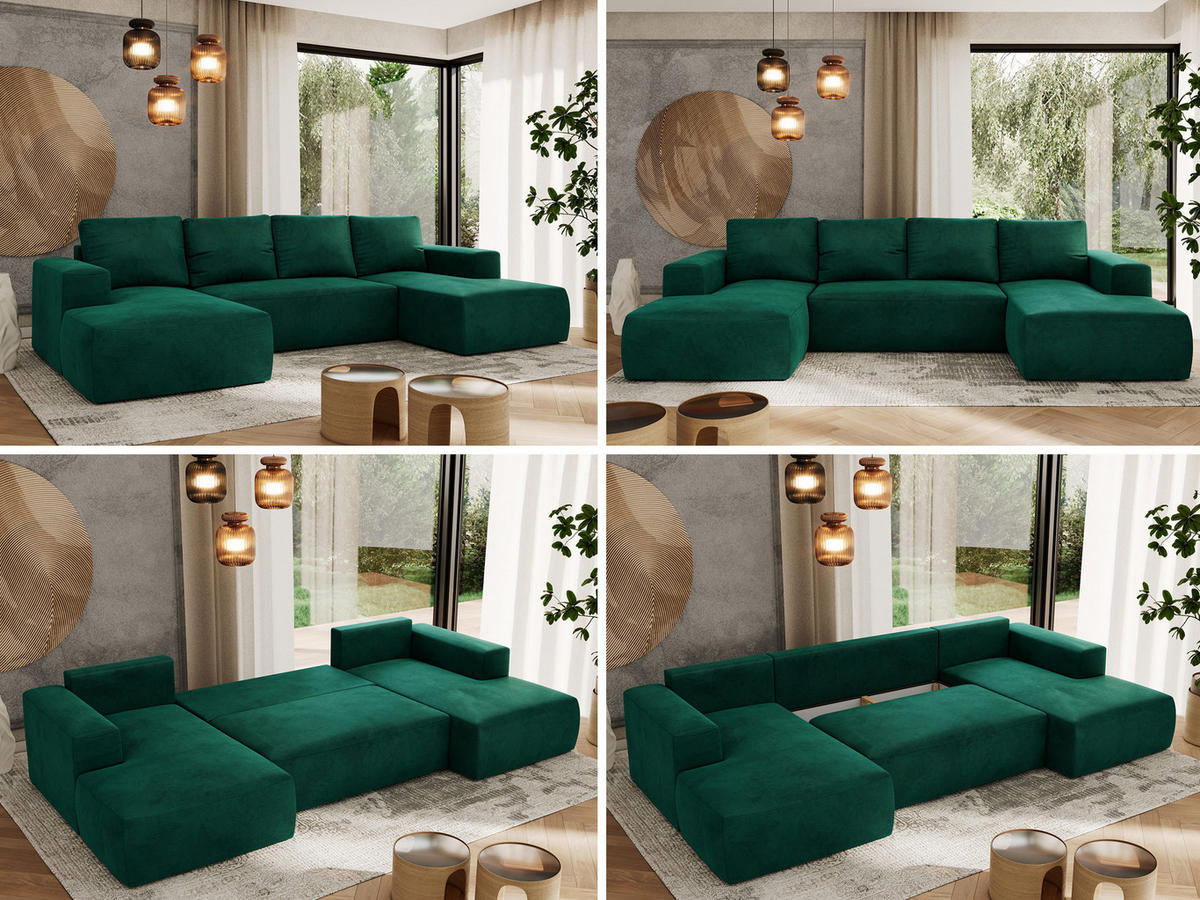 WOHNLANDSCHAFT TRENTINO U Dunkelgrün Velvet - Dunkelgrün, Textil (334/91/163cm) - MKS