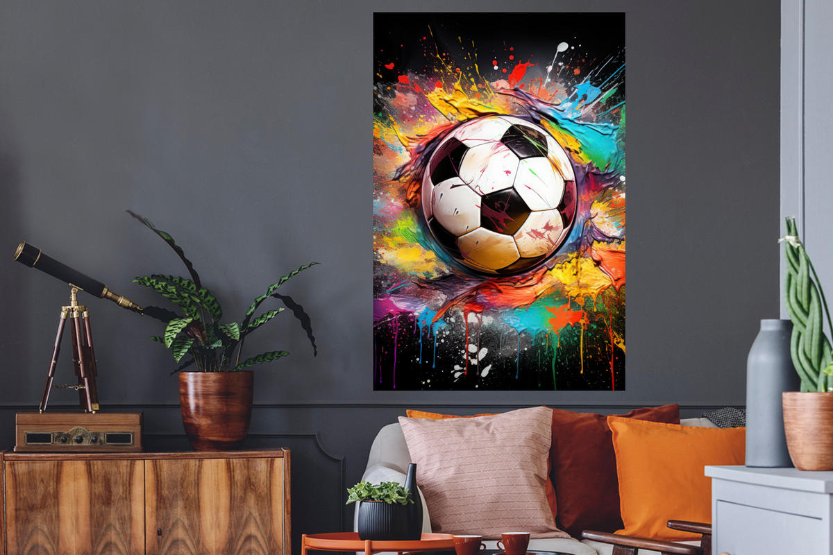 WANDTATTOO Fußball - Farbe - Farben - Schwarz - Weiß 80x120 cm - Weiß, Kunststoff (80/120/0.1cm) - MuchoWow