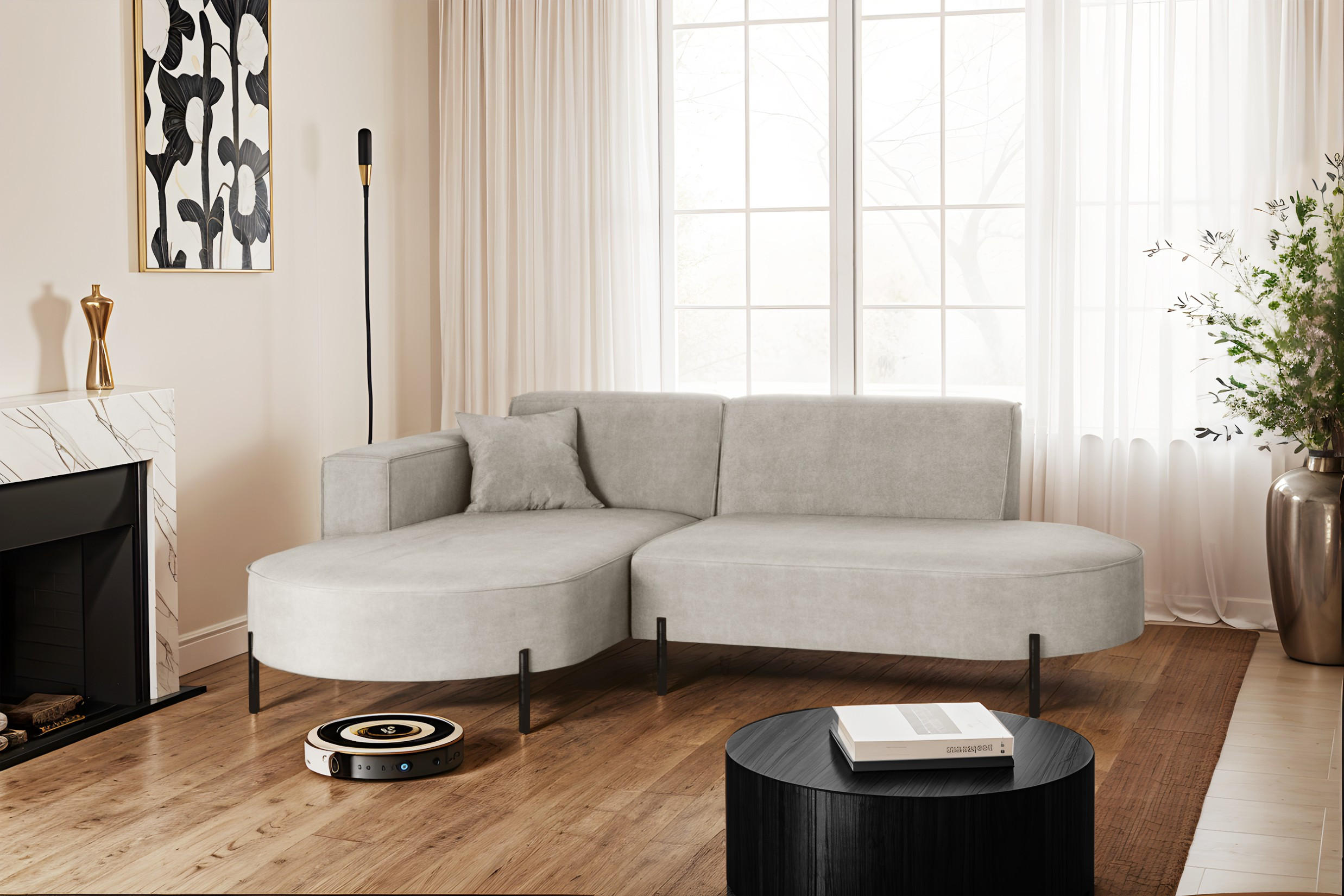 ECKSOFA L-Form Designer Modena Rein Stoff Noel Hellgrau Links - Hellgrau, Holz/Textil (165/236cm) - Kaiser Möbel
