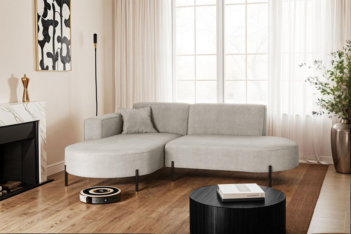 ECKSOFA L-Form Designer Modena Rein Stoff Noel Hellgrau Links - Hellgrau, Holz/Textil (165/236cm) - Kaiser Möbel