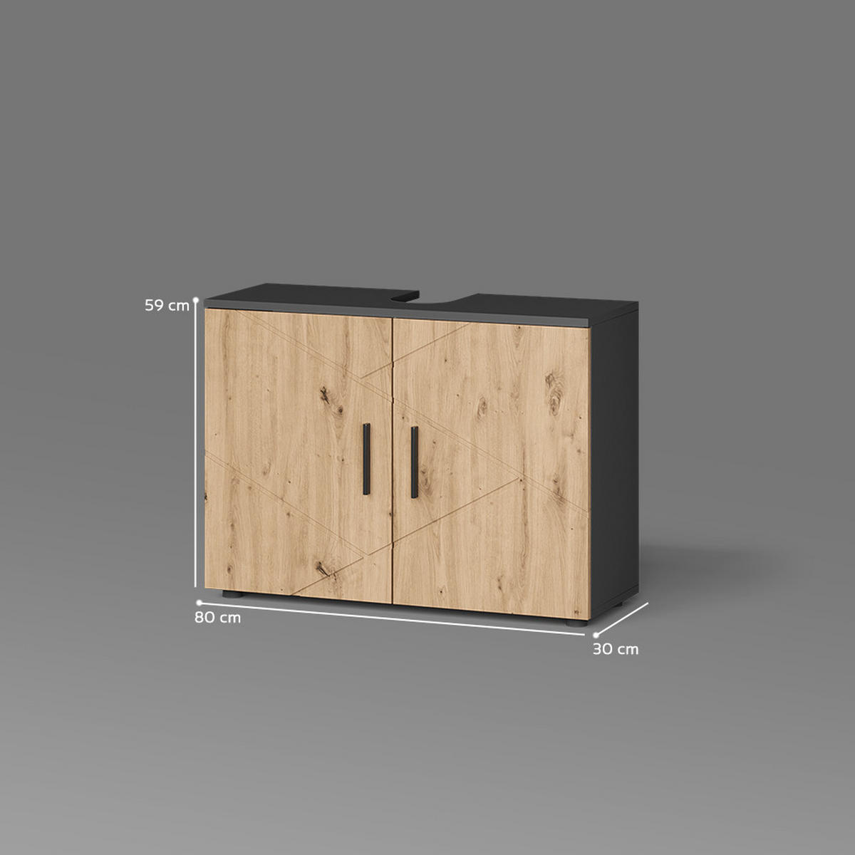 WASCHTISCHUNTERSCHRANK Ronco, Anthrazit/Artisan-Eiche, 80 x 59 cm mit 2 Türen - Anthrazit/Eiche Artisan, Holzwerkstoff (80/59/30cm) - Livinity®