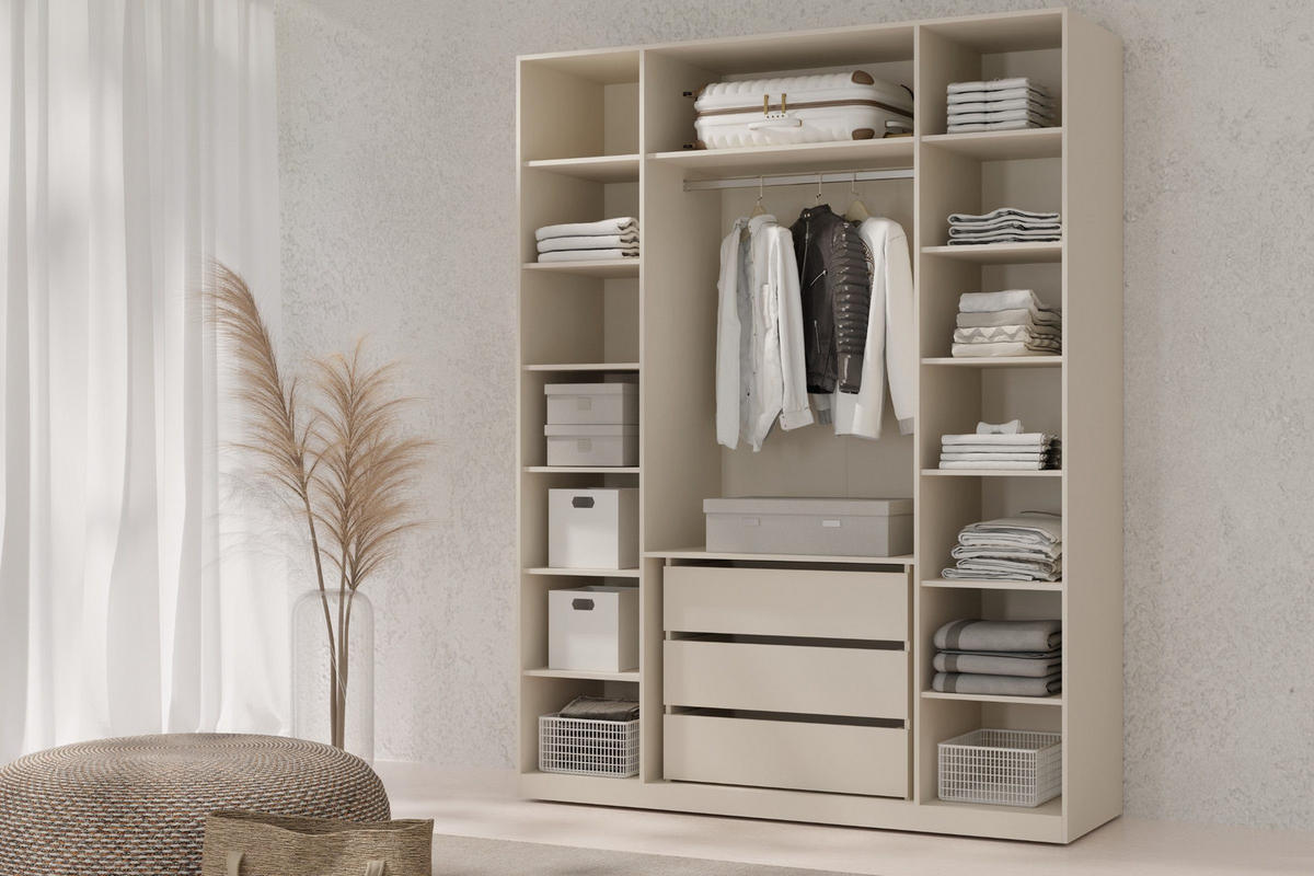 KLEIDERSCHRANK SUN 180/237/60 cm in Macadamia mit Spiegel - Kaschmir, Holzwerkstoff (180/237/60cm) - Deine Möbel 24