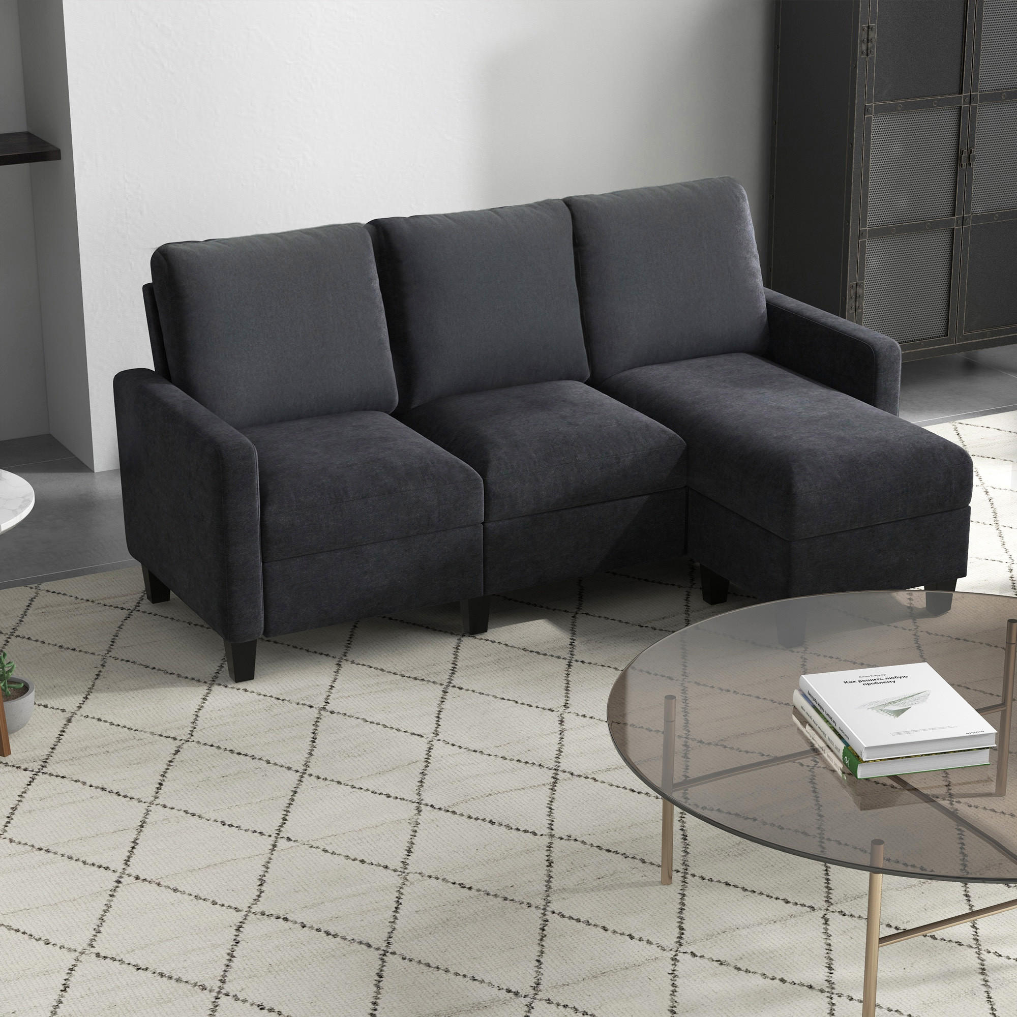ECKSOFA, Stoffsofa, Leinen, Dunkelgrau - Dunkelgrau, Textil (139/197cm) - HOMCOM