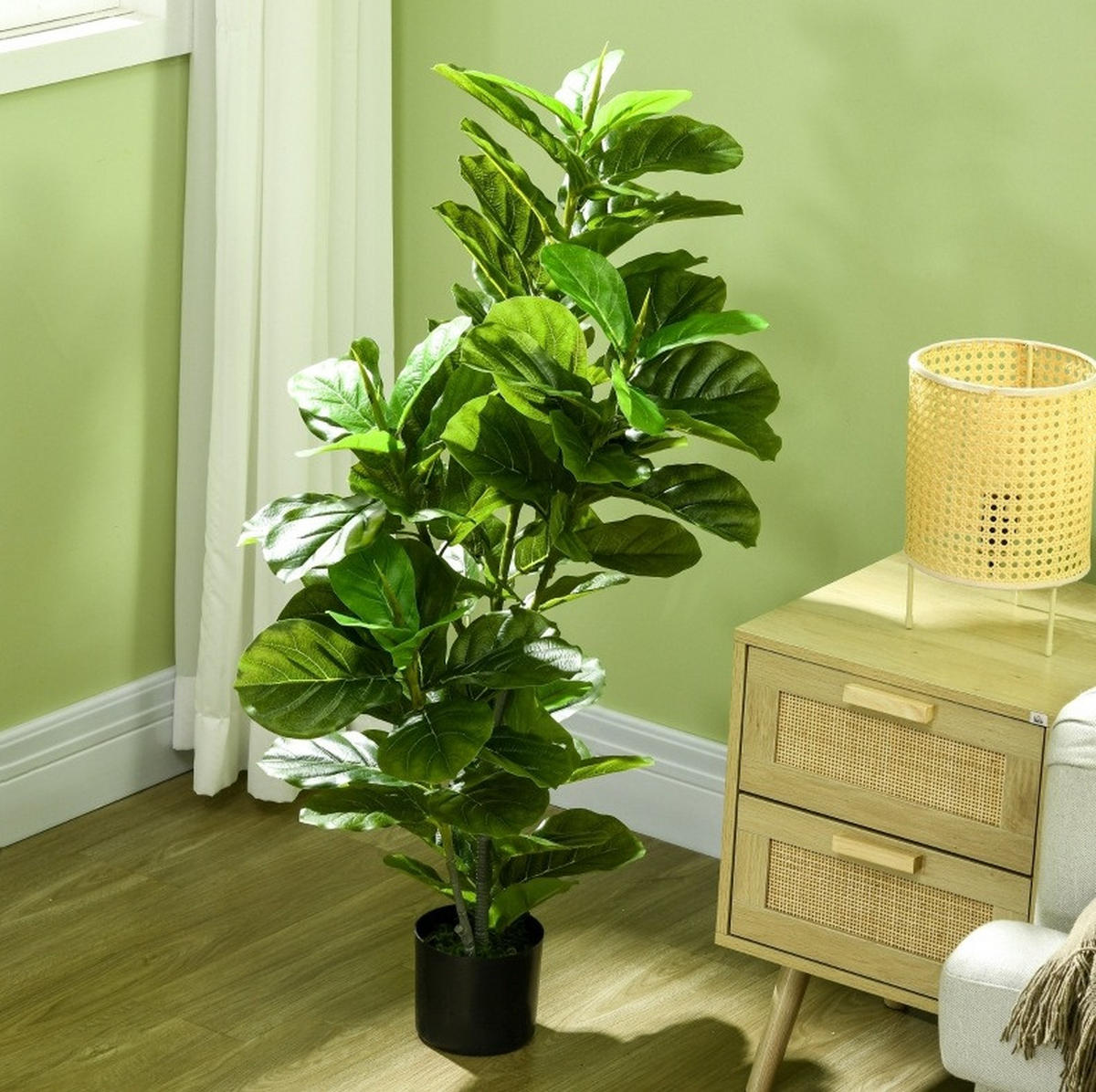 KUNSTPFLANZEN Ficus-Pflanze 15/15/110 cm grün aus Kunststoff mit Topf - Grün, Kunststoff (110cm) - OKWISH