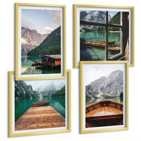 BILDER SET 4er Set - 50x50 cm & 40x60 cm Goldrahmen - Berglandschaften, Ferienhäuser, Boote - Goldfarben, Kunststoff (50/50cm) - TULUP