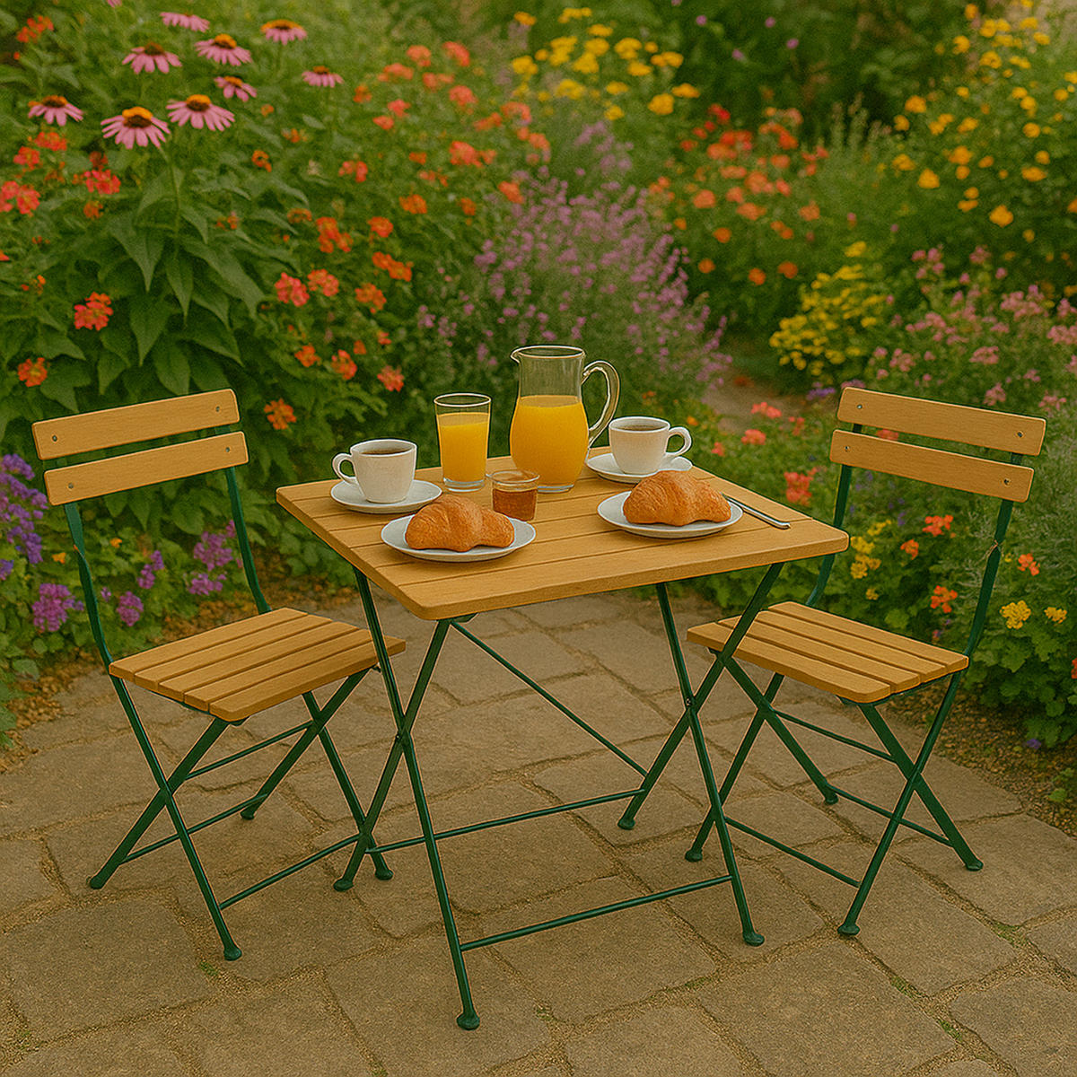 KLAPPTISCH Bad Belzig aus Robinienholz 70x70 cm, Stahlgestell Grün - Braun, Holz (70/70/72cm) - TPFGarden
