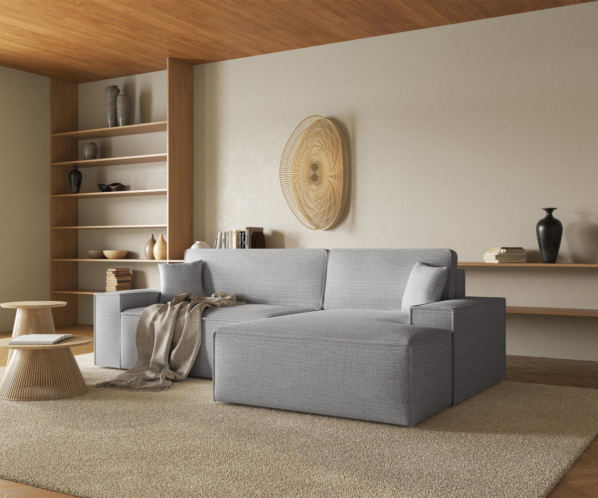 ECKSOFA Farese New Hellgrau Chenille - Hellgrau/Schwarz, Kunststoff/Textil (267/167cm) - Selsey